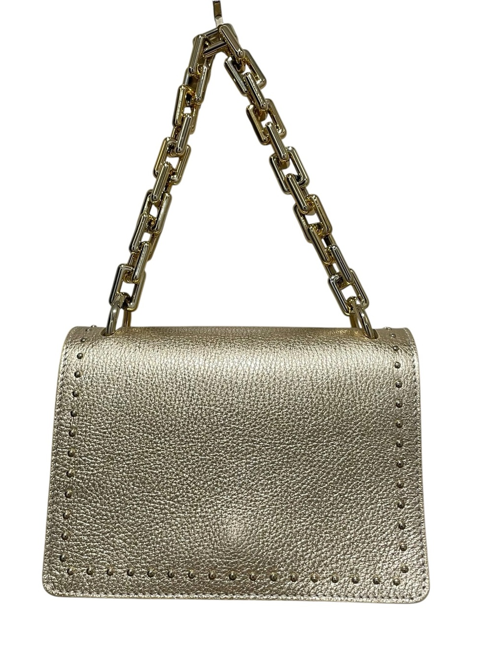 Persaman New York Metallic Gold Genuine Leather Studded Chain Shoulder Bag NWOT